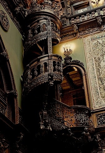 Wood Carved Staircase, Pele's Castle, Romania.